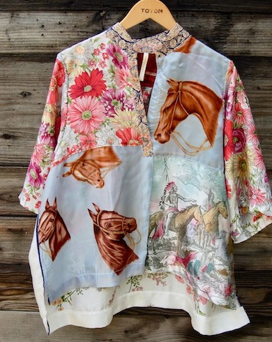 TOTeM Vintage Silk Scarf Floral, Horse And Native American Blouse ...