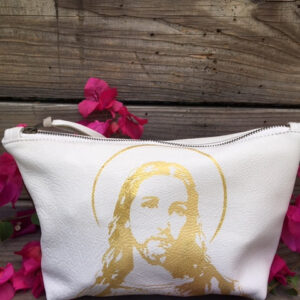 Golden Jesus leather pouch